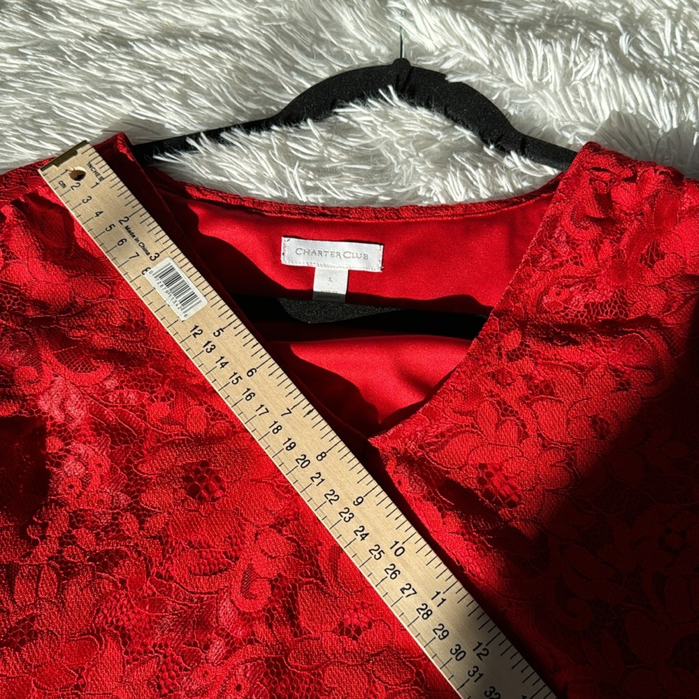 Charter Club Lace overlay blouse with 3/4 sleeves and cuff ties. Size Large - Picture 17 of 17